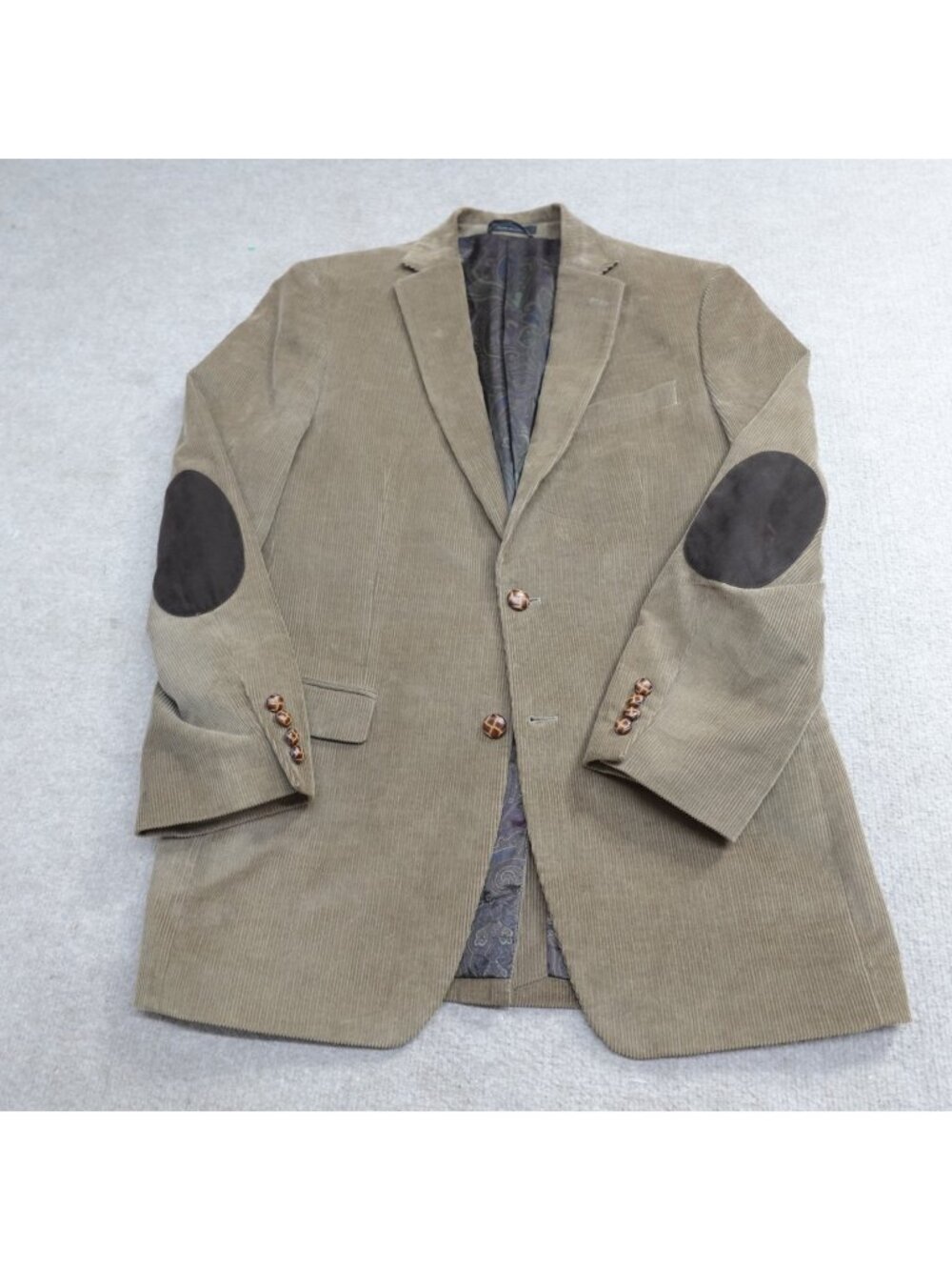 Lauren Ralph Lauren Sport Coat 40L Beige Corduroy Notch Lapels Elbow Patches